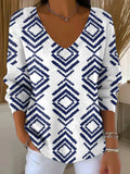 Women's Regular Geometric Stripes Pattern Casual Pullover Sweater