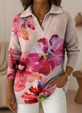 Women's Artistic Flowers V-neck Sweater