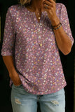 Women’s Vintage Floral Print Casual Half Sleeve Henley Cotton Top