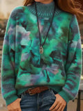 Artistic Gradient Print Turtleneck Fleece Sweater