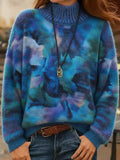 Artistic Gradient Print Turtleneck Fleece Sweater