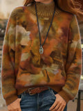Artistic Gradient Print Turtleneck Fleece Sweater